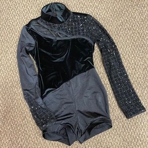 Girls Black Recital Velvet Shorts Leotard